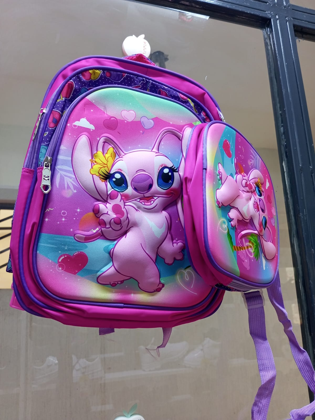CrabKids Pink Rainbow Character Backpack with Lunch Bag