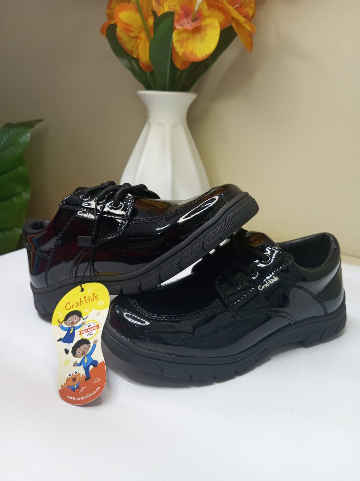 CrabKids Patent Lace-Up School Shoe